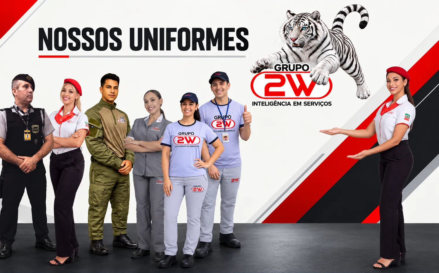 Apresentação dos modelos de uniforme do Grupo 2W para diferentes funções